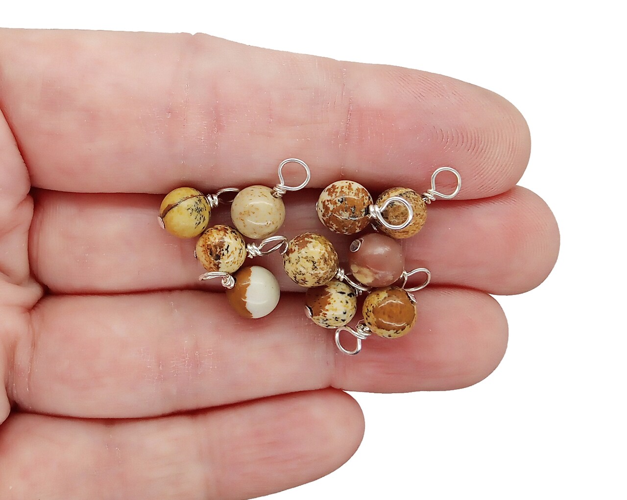 Landscape Jasper 6mm Bead Dangles, Small Gemstone Charms, 10 pieces, Adorabilities